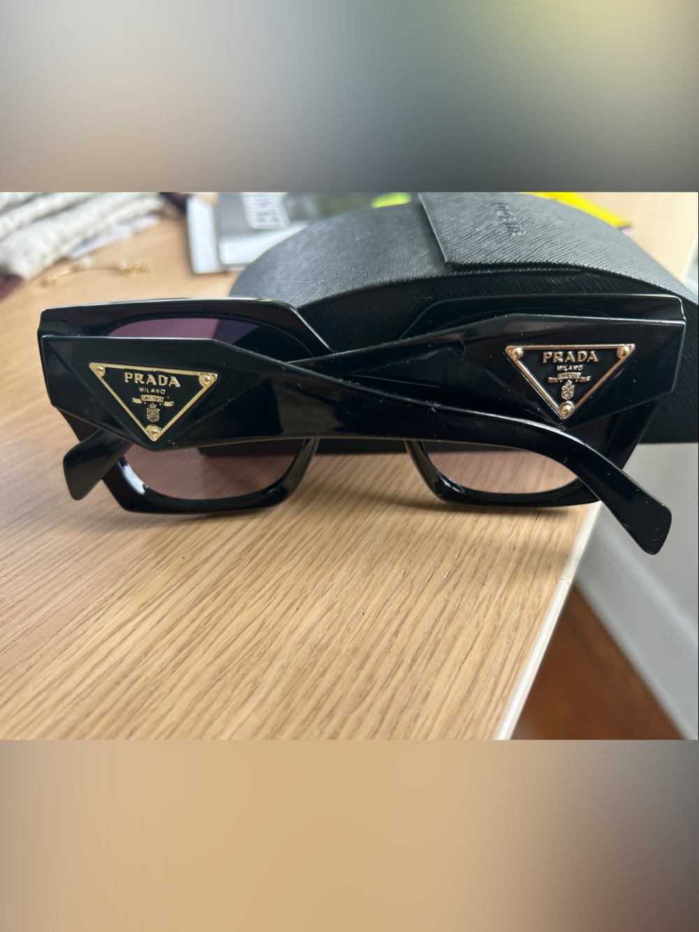 Prada Black Oversized Geometric Sunglasses with Gradient Lenses - Picture 4 of 5